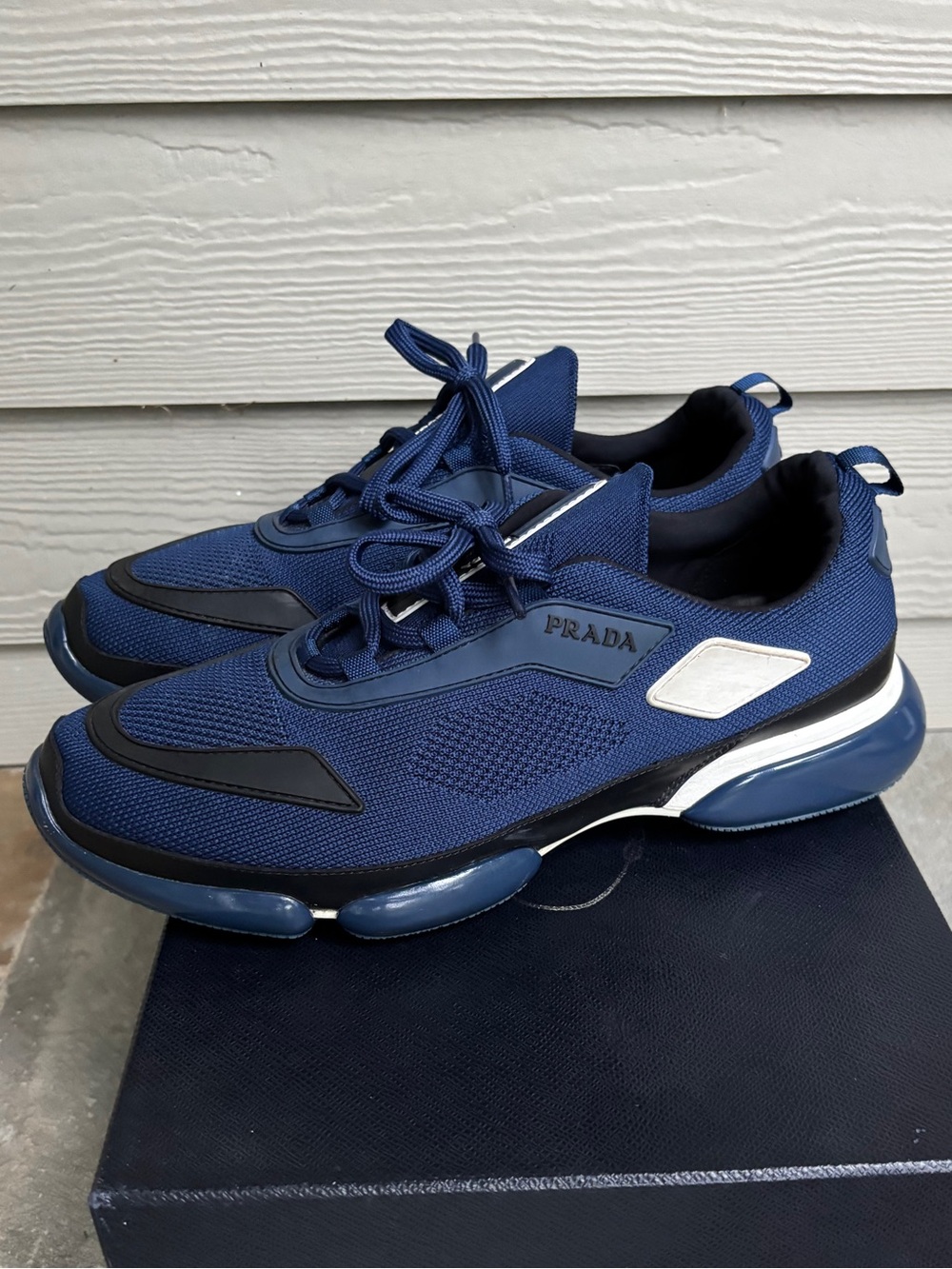 Prada Cloudburst Navy Mesh Runway Sneakers